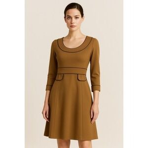 Vintage Style Brown Dress With Piping Detail and‎ Pocket Accents Size XS NWT